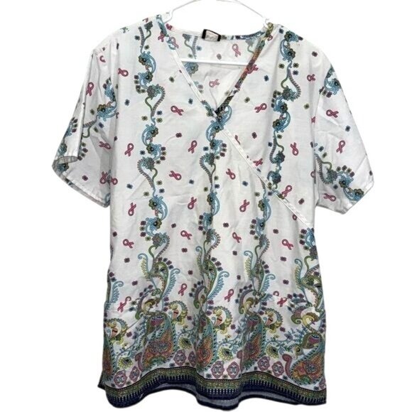 Denice Womens Paisley & Ribbon Print Short Sleeve Tunic Top Size XL - Picture 1 of 7